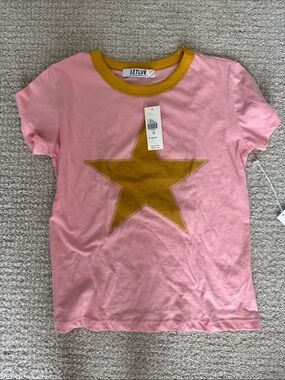 LETLUV Pink Long Sleeve Tee with Mustard Star Appliqué